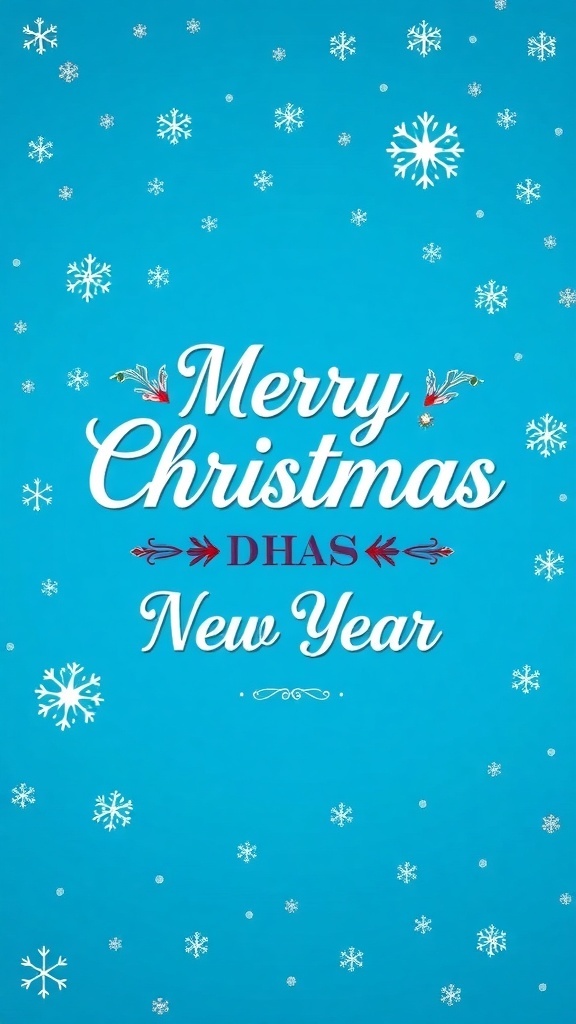 Merry Christmas and Happy New Year Greeting Card A blue background greeting card with snowflakes and the text